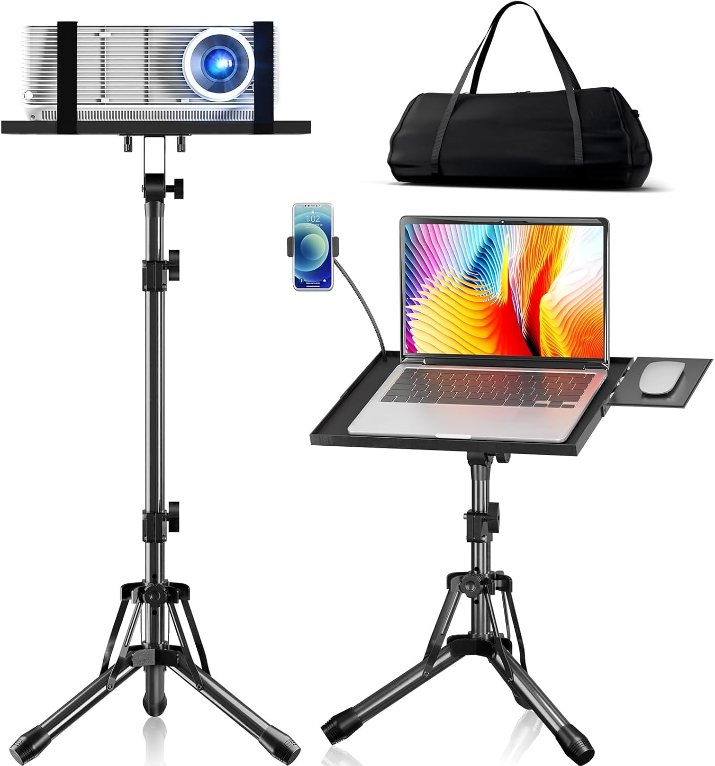 Projector Stand Adjustable Height 20" to 61", Foldable Projector Tripod Stand wi