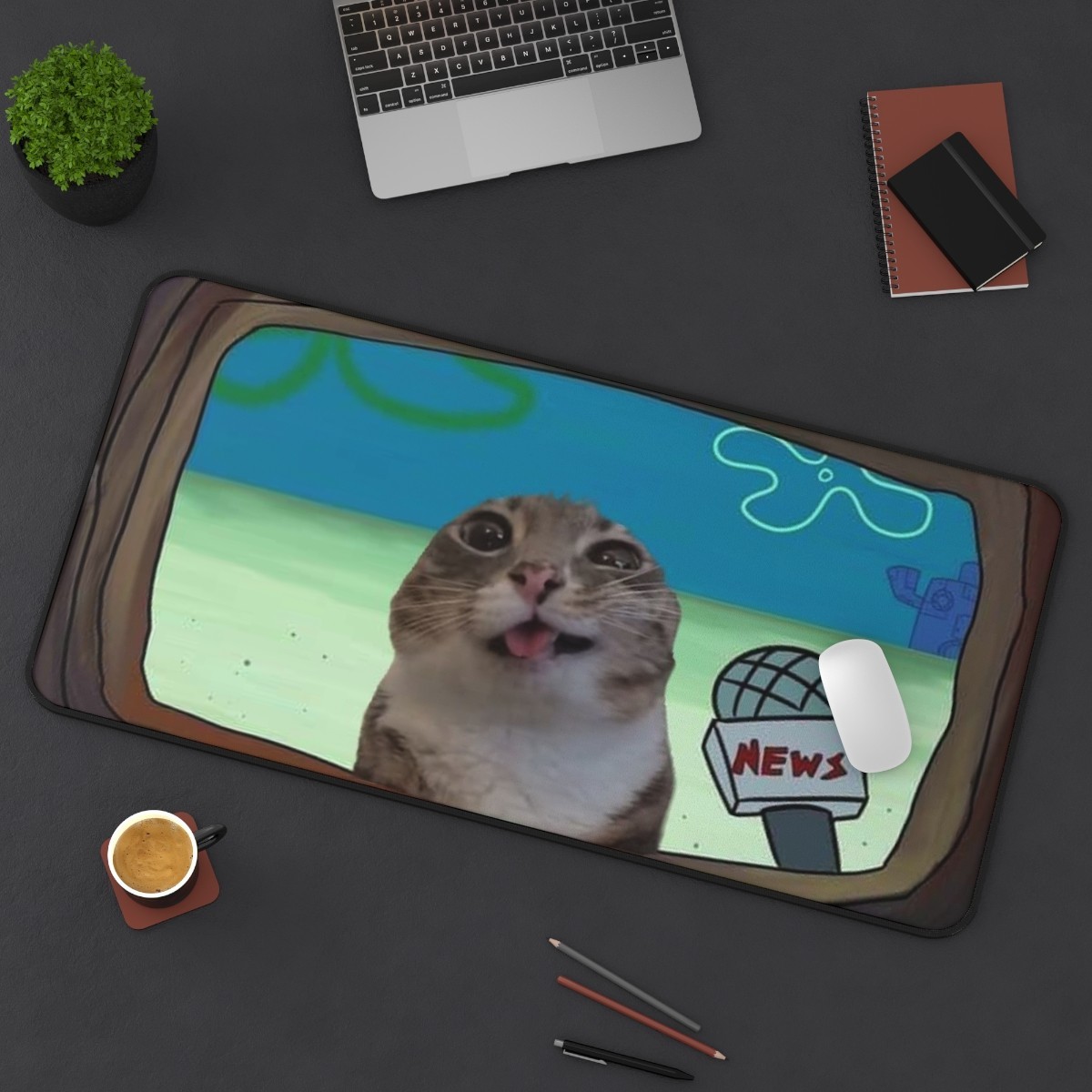 Funny  Cat  Mouse Pad XL Large Gaming Desk Mat Non-Slip  16x32