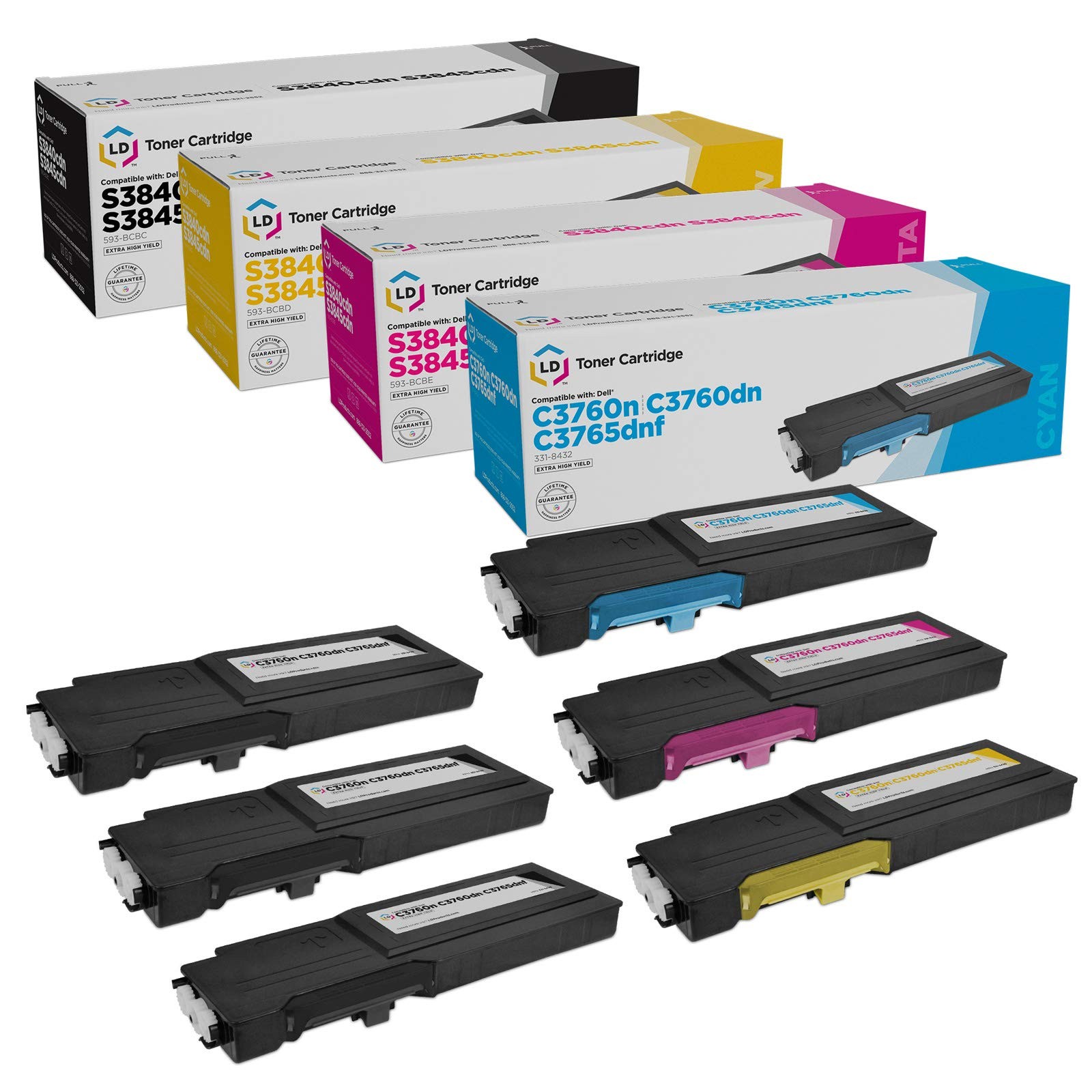 LD 6 Pack Comp Toner for Dell C3760 C3765 331-8429 331-8432 331-8431 331-8430