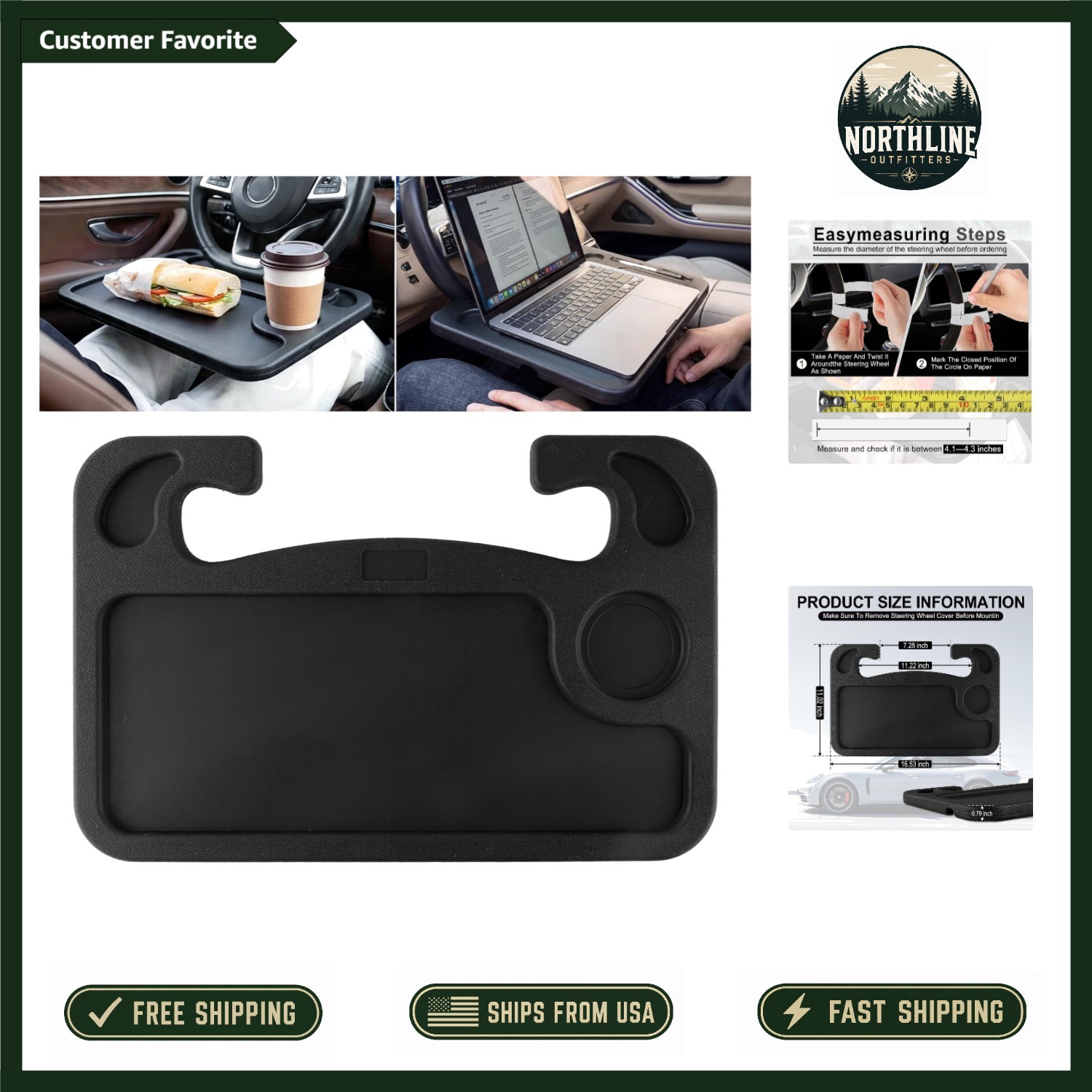 Multipurpose Car Steering Wheel Desk for Eating & Laptop - Black Elegant Design