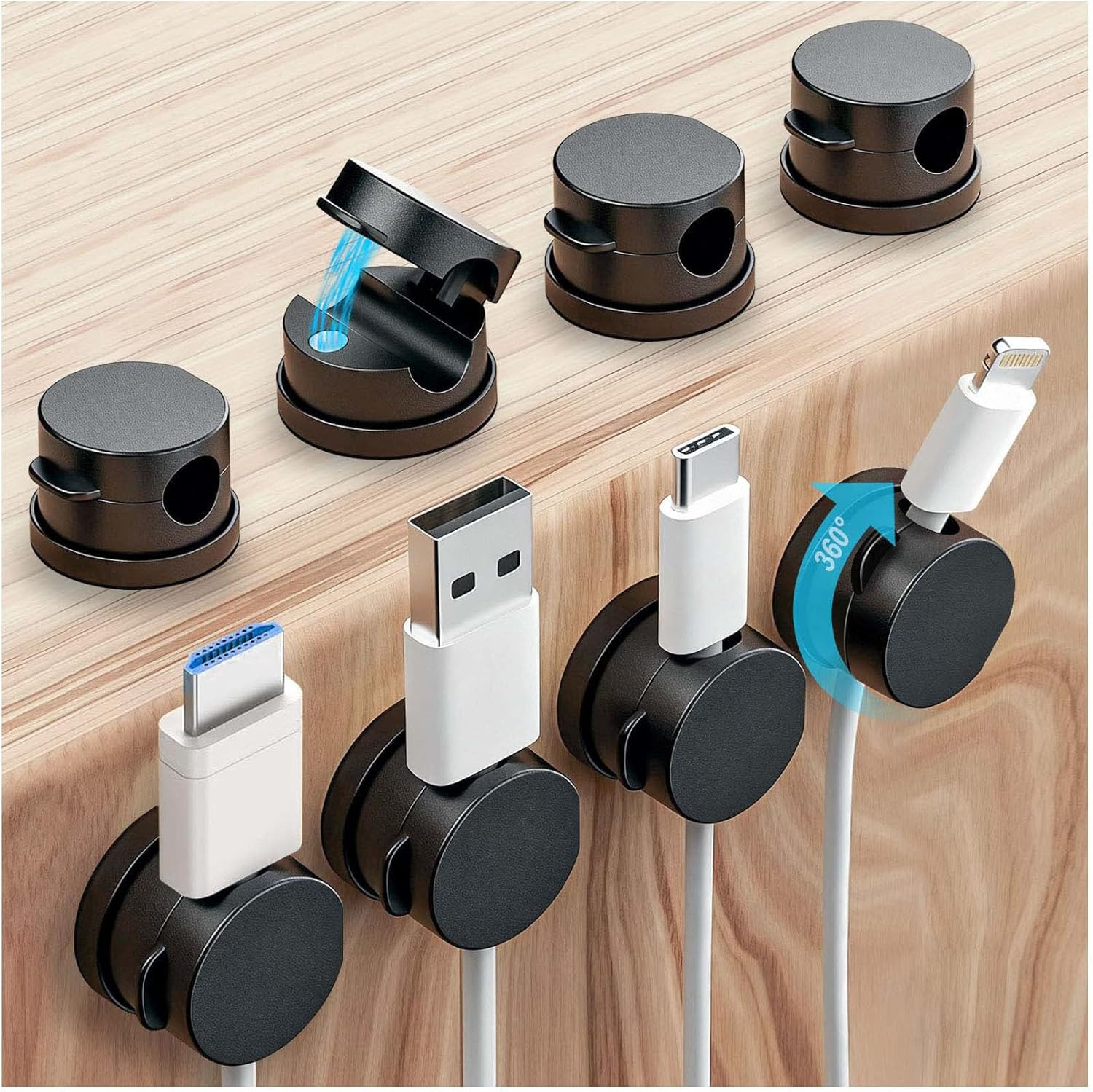 8 Pack Magnetic Cable Clips 360° Rotating Adhesive Cord Holders Phone Charger