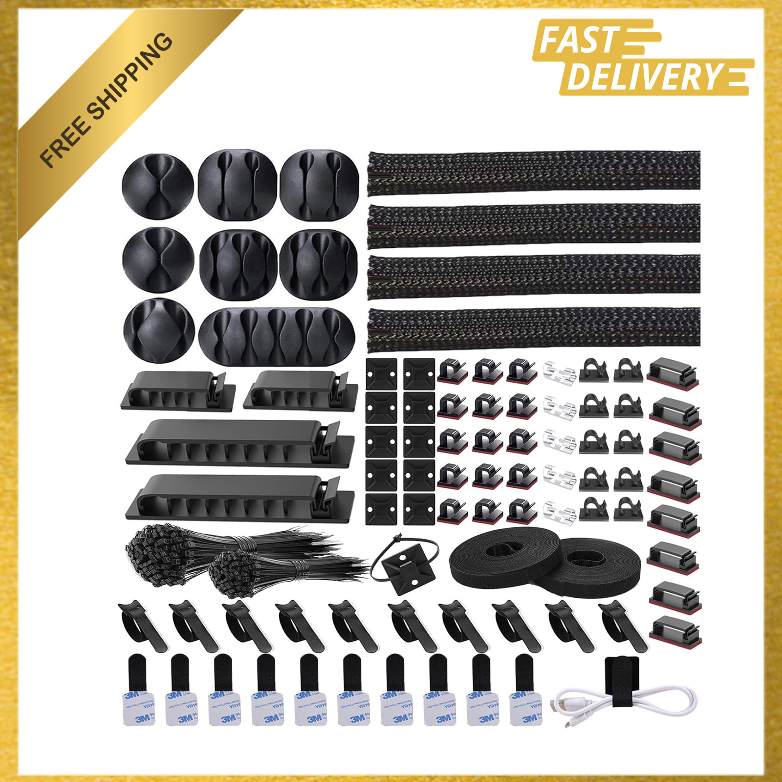 311 Pieces Cable Management Organizer Kit Self Adhesive Cable Sleeves Zip Ties