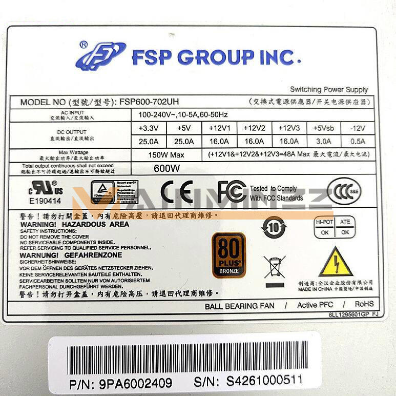 1PC FSP600-702UH Server Power 600W 2U Power Used