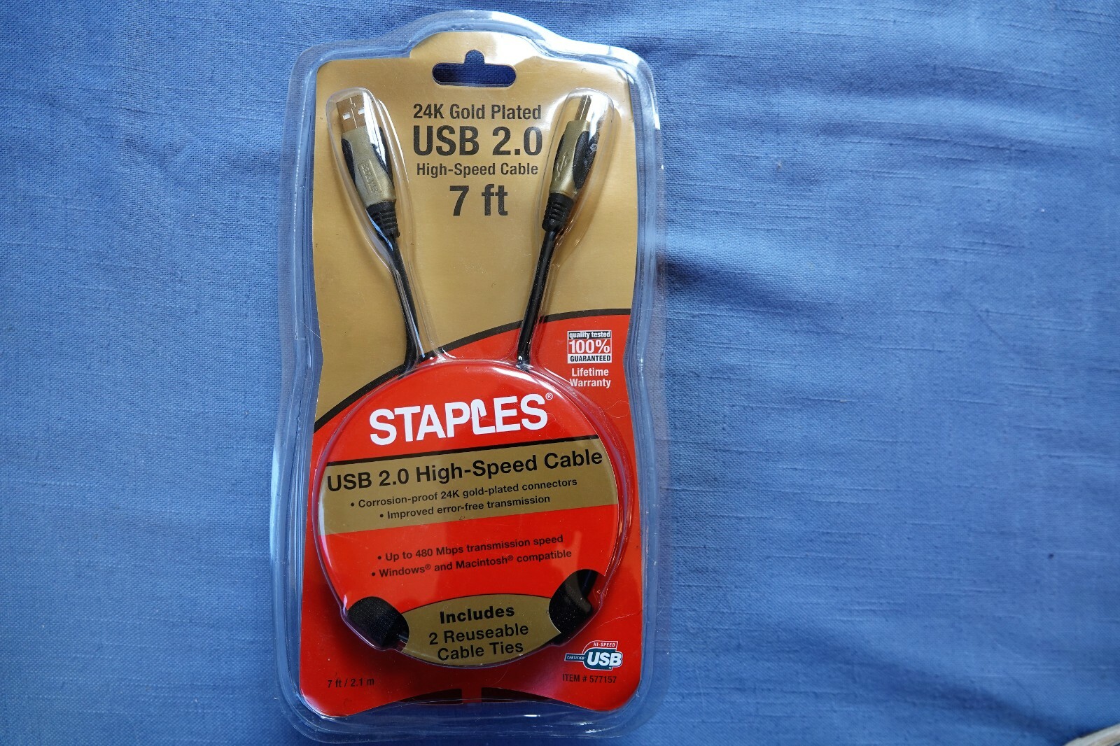 STAPLES USB 2.0  HIGH SPEED CABLE 24K GOLD PLATED DATA TRANSFER CABLE NEW