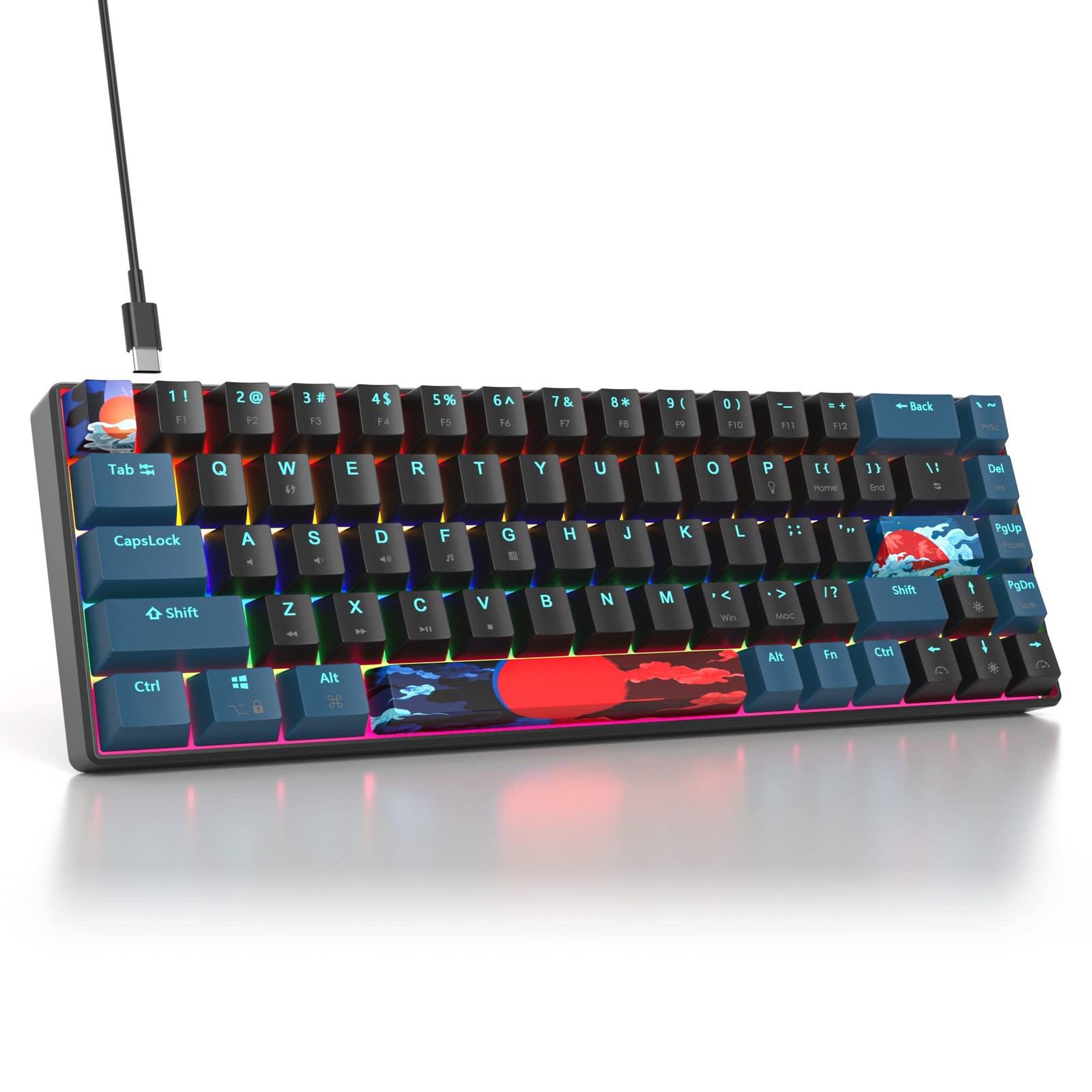 60 Percent Gaming Keyboard Mechanical Mini Backlit 68 Keys Red Switch Black