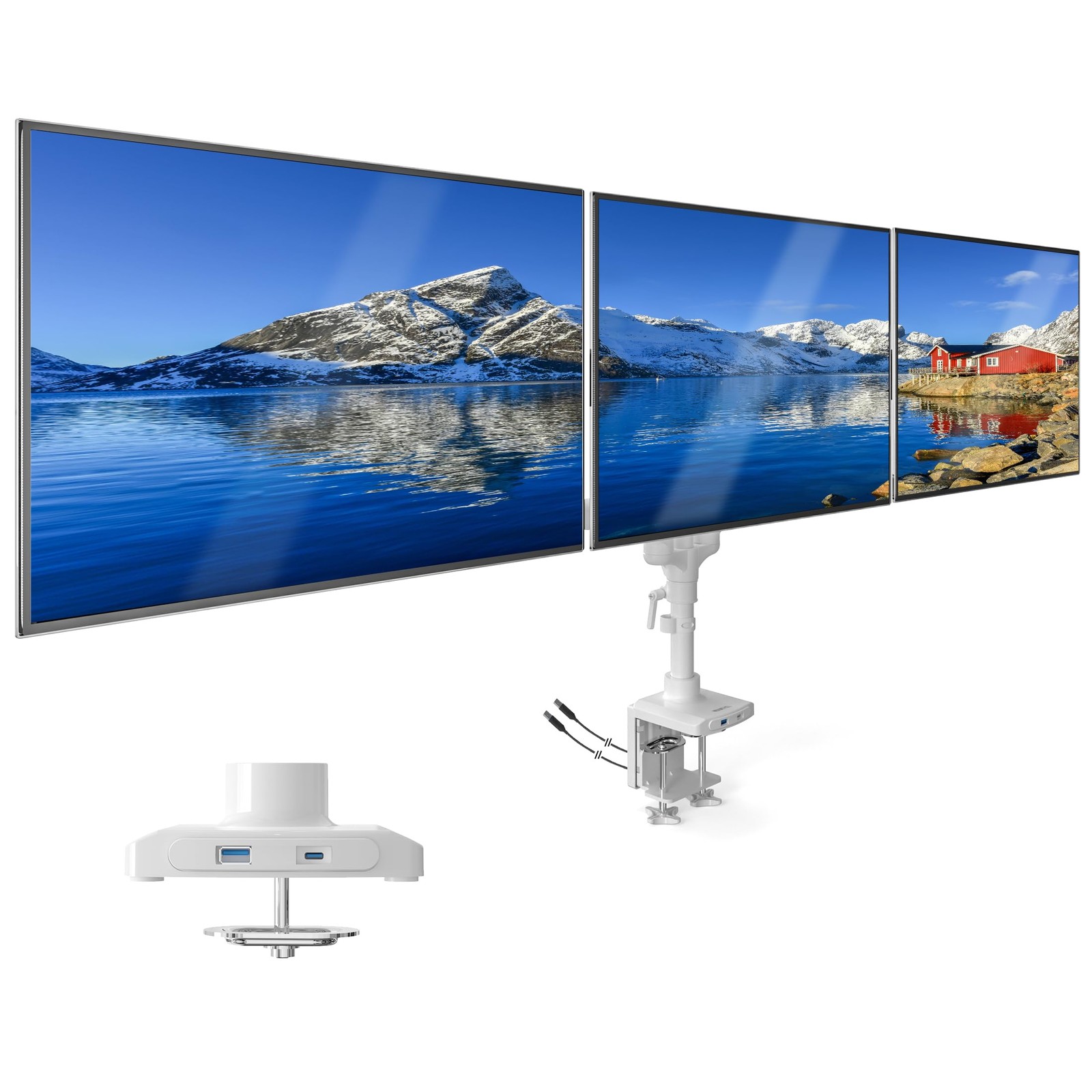 Mount-It Triple Monitor Mount, 3 Monitor Desk Mount, Fits 13–27" Screens, White