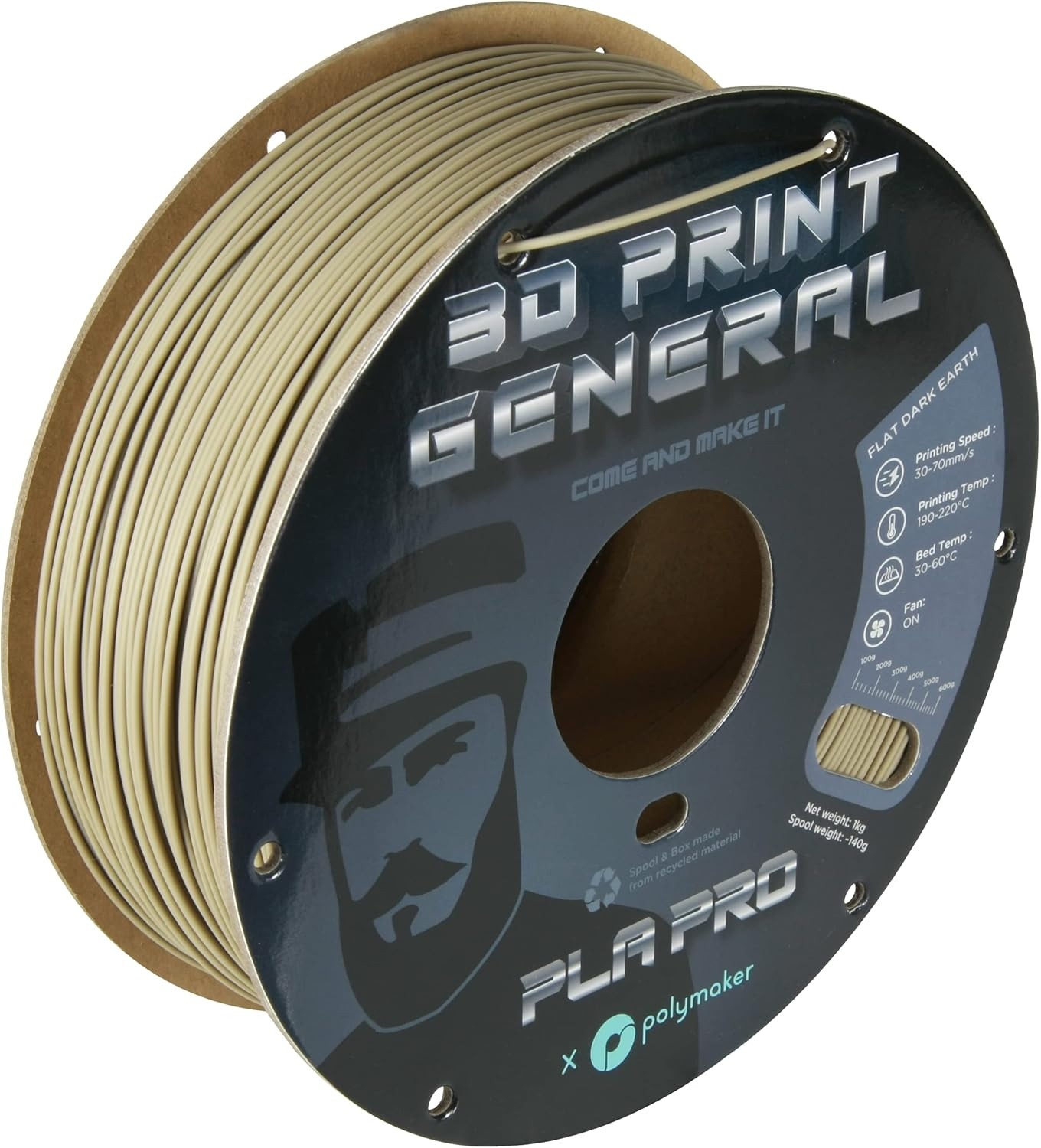 PLA PRO Filament 1.75Mm 1Kg, Tough & High Rigidity 3D Print General Flat Dark Ea