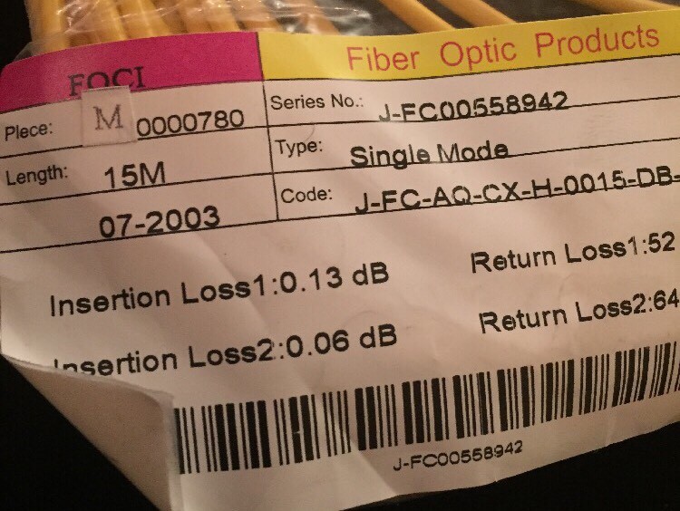 Lot Of 2 Foci 15M Fiber Optic LC/FC T6