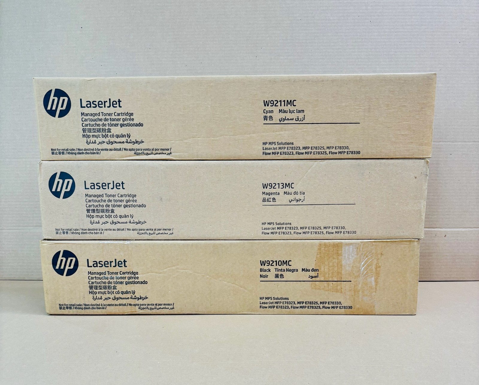 3 Genuine HP LJ MFP E78323 Cyan, Mag., & Black Toner W9210MC, W9211MC, W9213MC