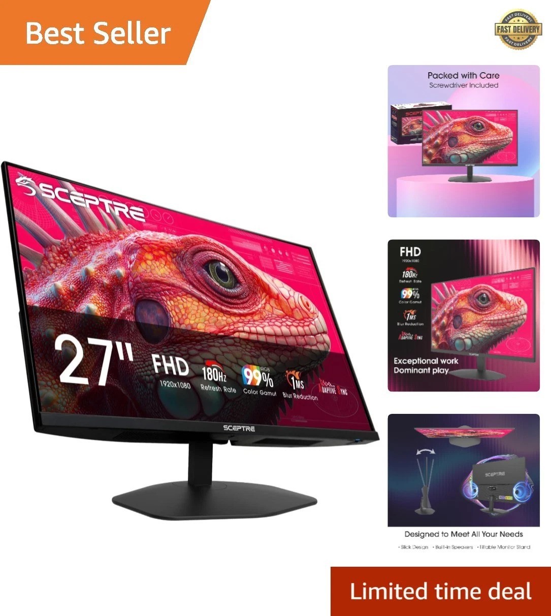 Immersive 27-Inch Gaming Monitor with 180Hz Refresh Rate & Blue Light Filter