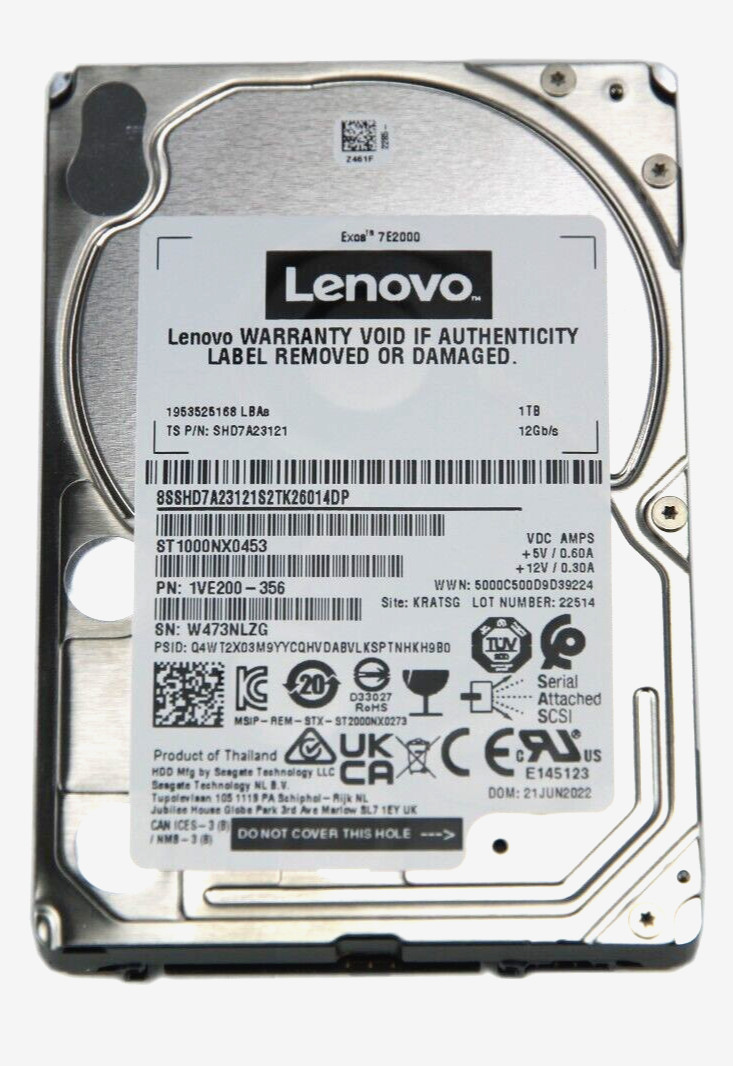Lenovo Seagate 1TB 7.2K SAS 12Gb/s 2.5" Hard Drive ST1000NX0453 SHD7A23121