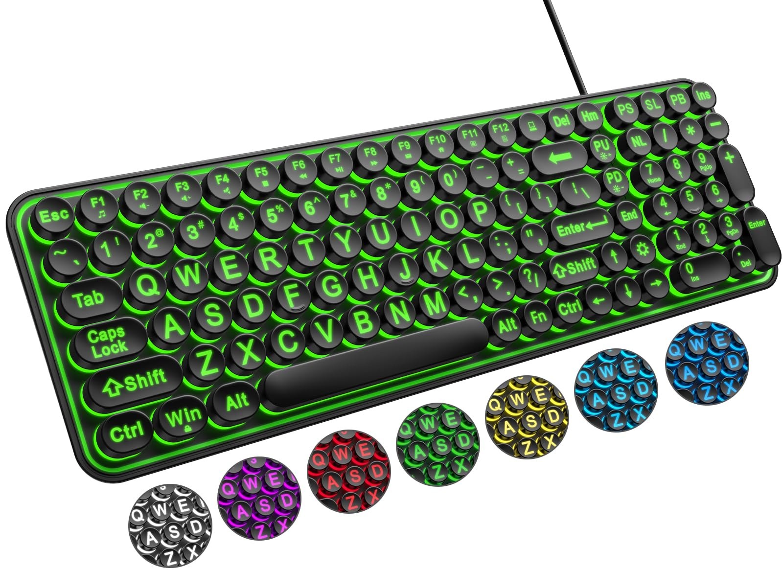 Large Print Backlit Keyboard, Wired USB Lighted Computer Keyboards with 7-Color