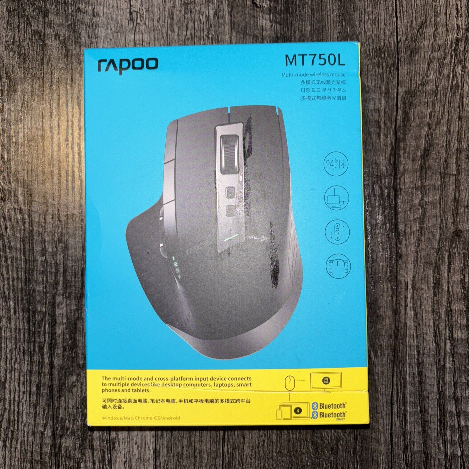 Rapoo MT750L Multi-mode Rechargeable Wireless Mouse Ergonomic 3200 DPI Bluetooth