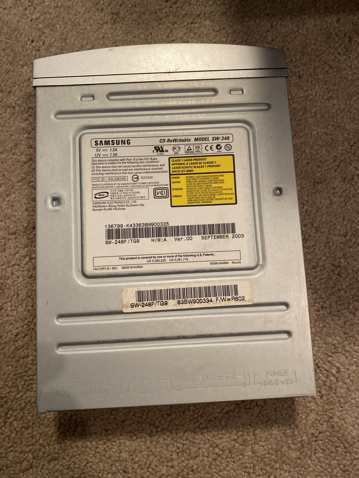 SAMSUNG SW-248 INTERNAL CD-RW DRIVE 48X/24X/48X IDE