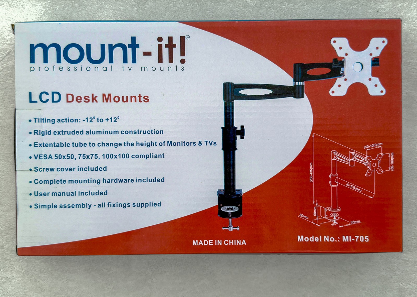 MOUNT-IT LCD TV DESK ADJUSTABLE MOUNTS MONITOR ARM MI-705 VESA PROFESSIONAL