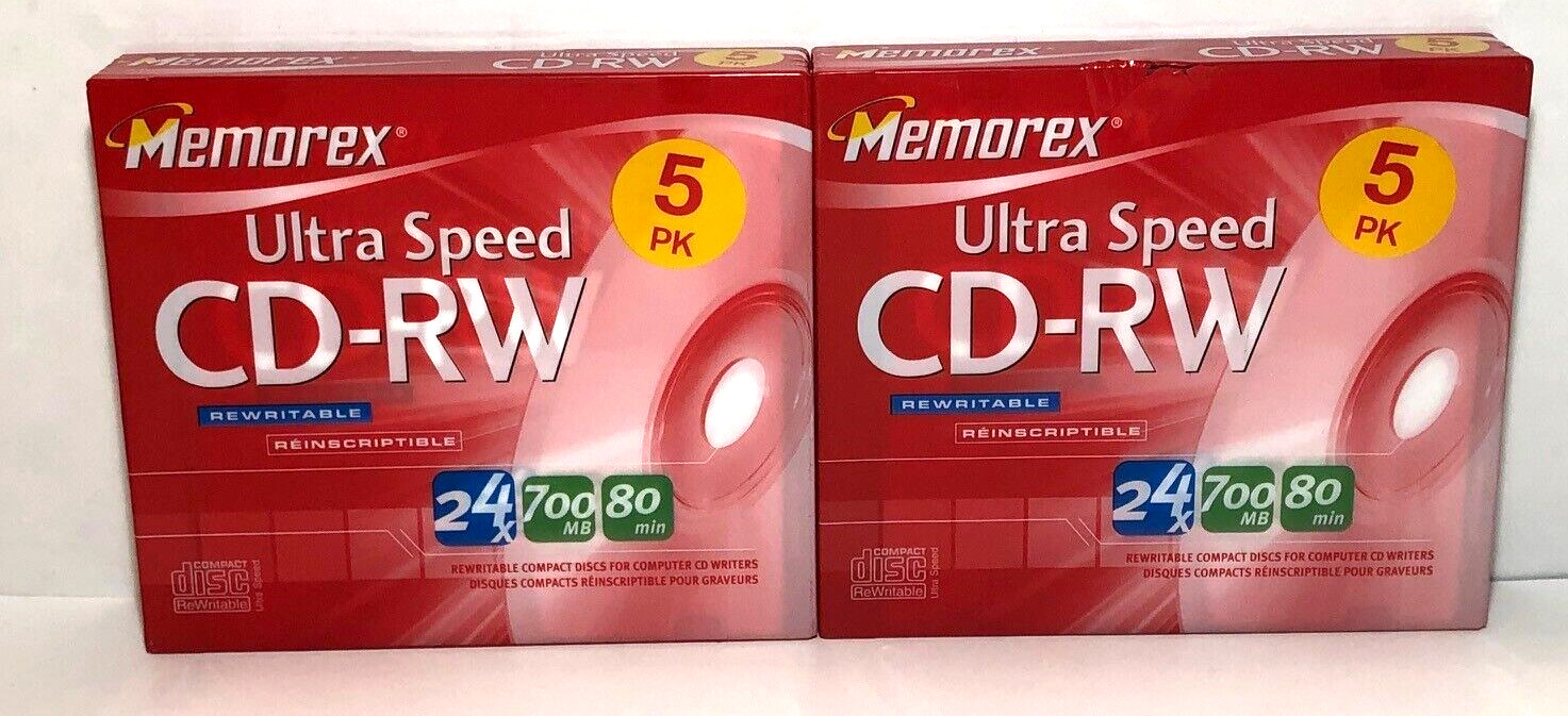 Memorex CD-RW Ultra Speed 5 pack X2 , 24x, 700mb 80 Min, Rewritable NEW/SEALED