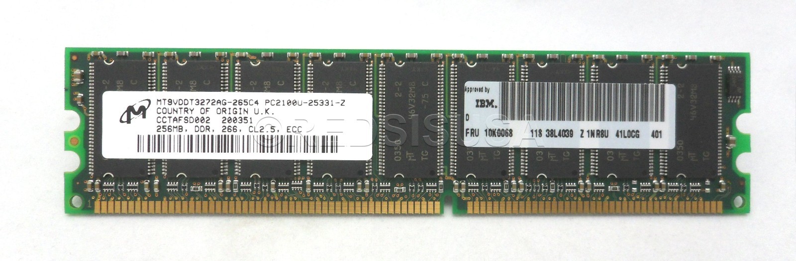 IBM 256MB 184P PC2100 CL2.5 9C 32X8 ECC DDR DIMM MT9VDDT3272AG-265C4