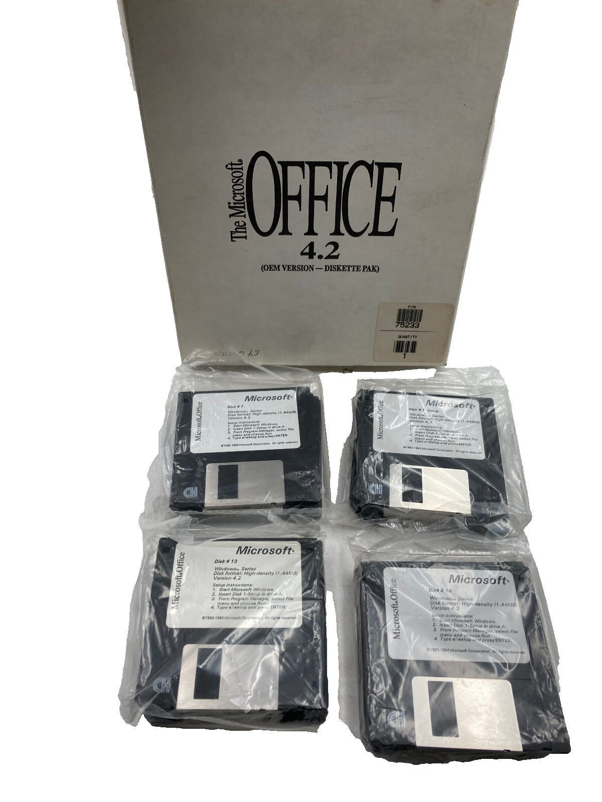 The Microsoft Office 4.2 Version Diskette Pak 75233 25 Floppy Disks Sealed