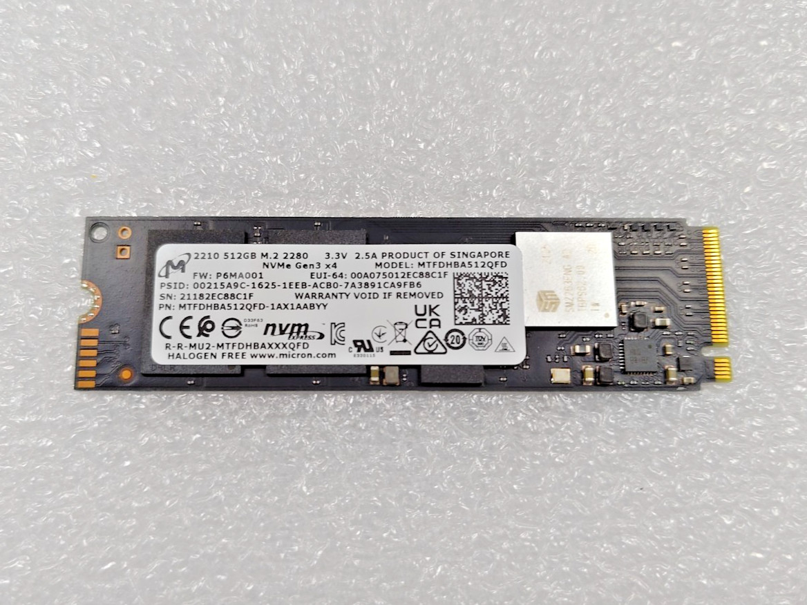 Micron 2210 512GB M.2 2280 NVMe PCIe 3.0 SSD MTFDHBA512QFD