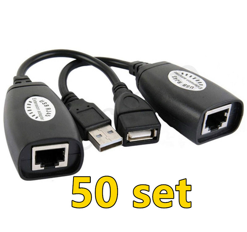 50 x USB Extension Ethernet RJ45 Cat5e/6 Cabl Adapter Extender Over Repeater Set