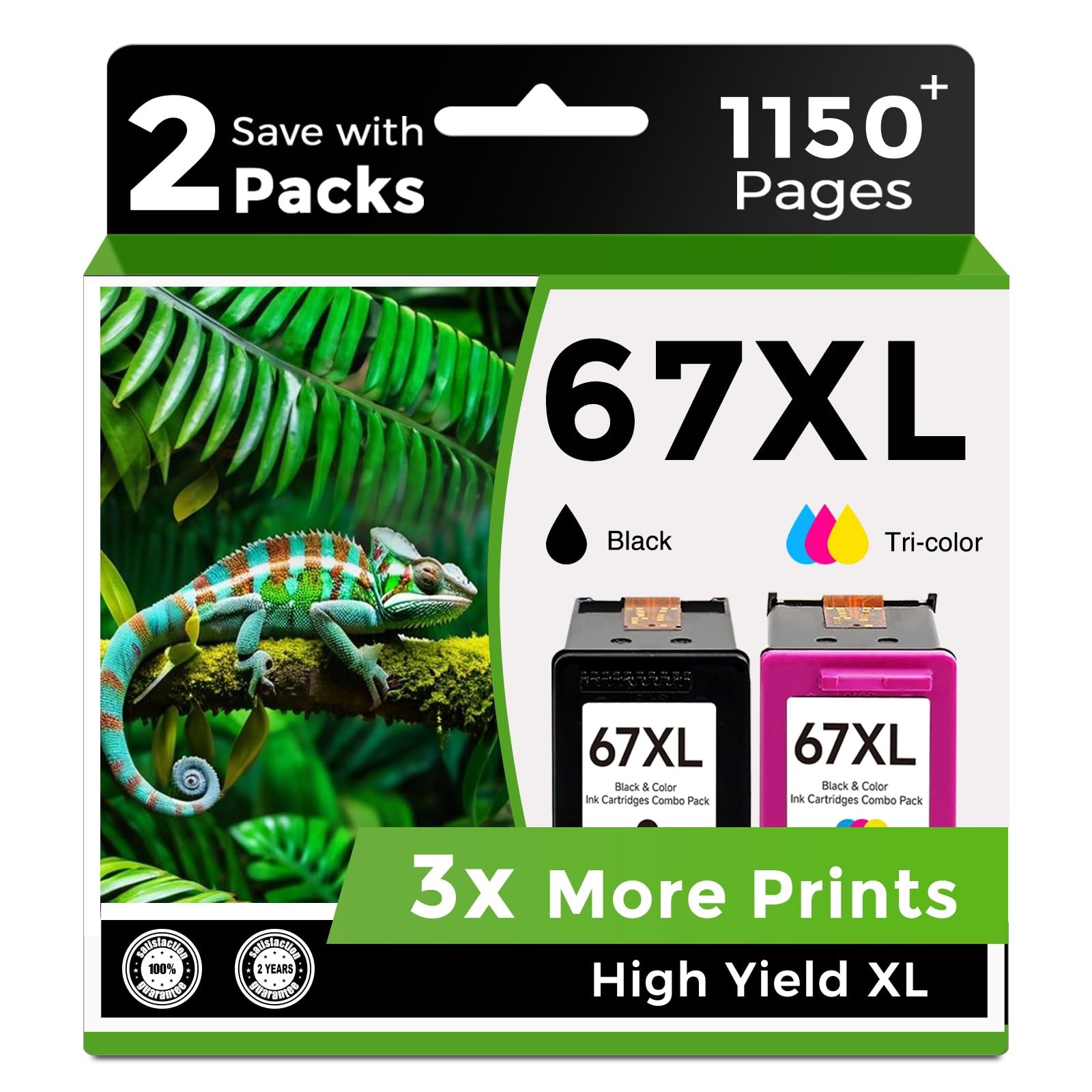 67XL Ink Cartridges Black/Color Combo Pack Replacement for HP 67 Ink XL For