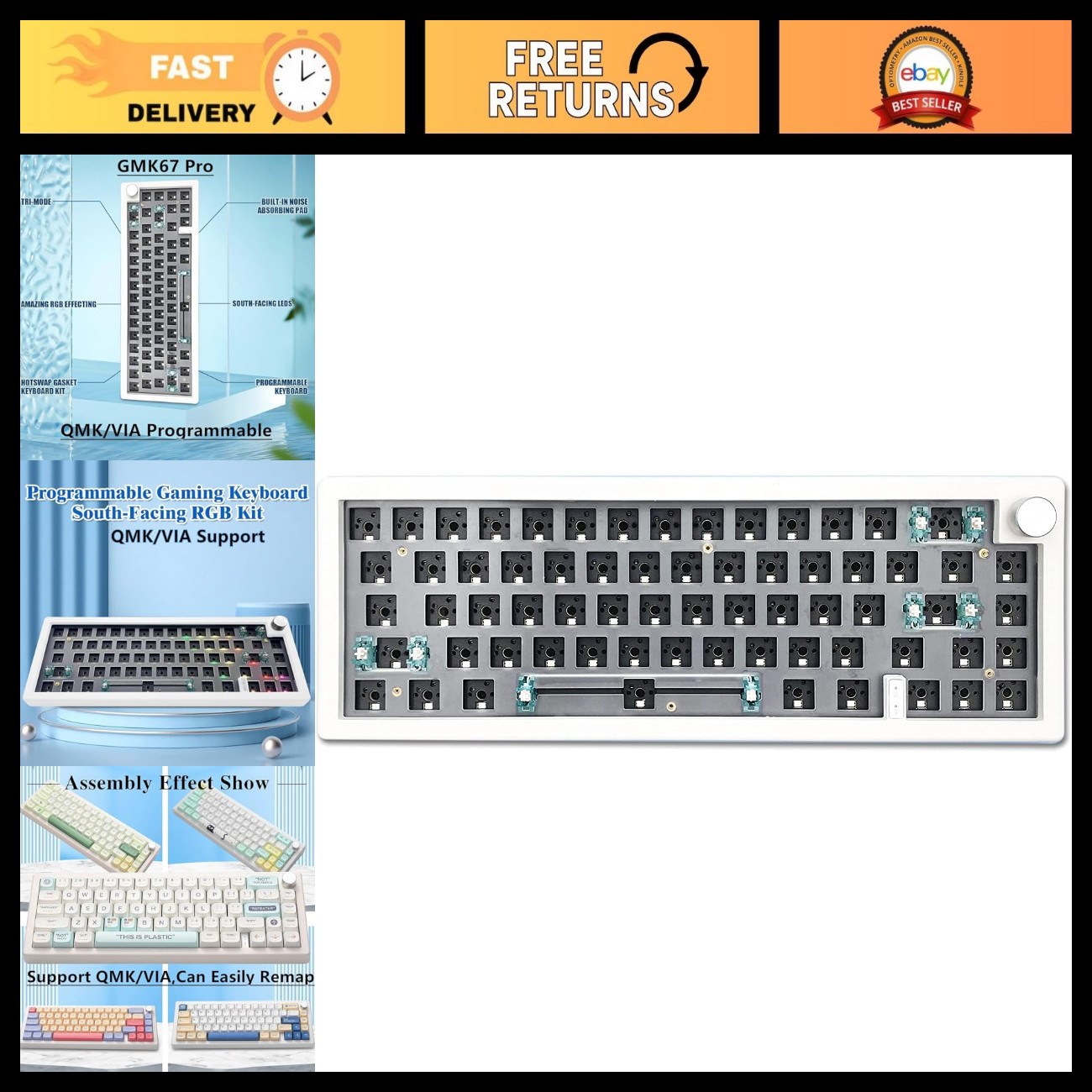 Custom 65% Mechanical Keyboard Kit - Hot Swap, RGB, Tri-Mode, VIA Programmable,
