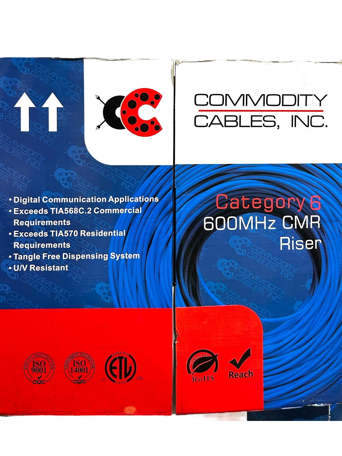 Blue, Cat6 Cable, 23AWG, 4-Pair, 600MHz, PVC, 1000', 6CMR234B0