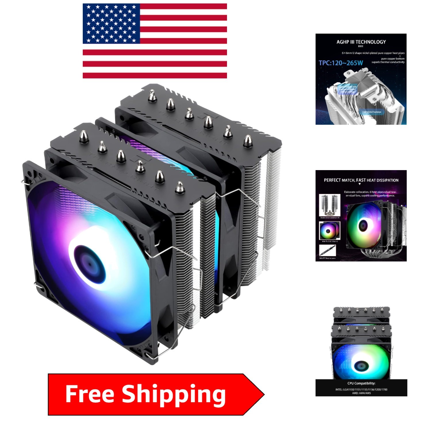 Efficient Peerless ARGB CPU Air Cooler with 6 Heat Pipes & Low Noise 25dB
