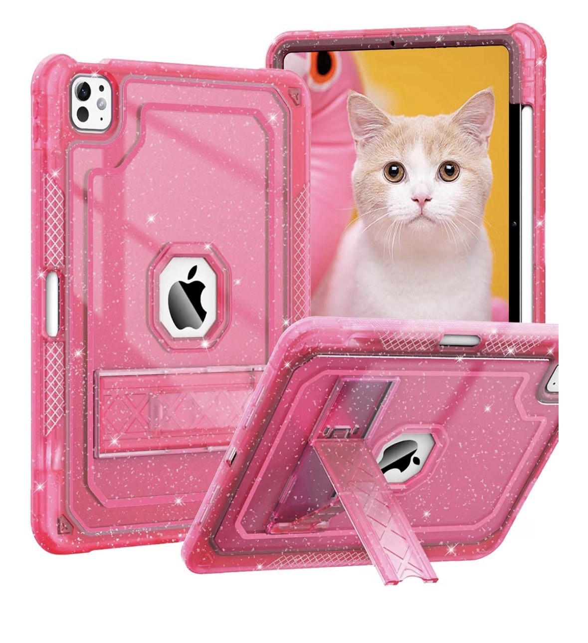 Case for iPad Pro 11 Inch Case M5/M4(2025/2024) Hot Pink Glitter
