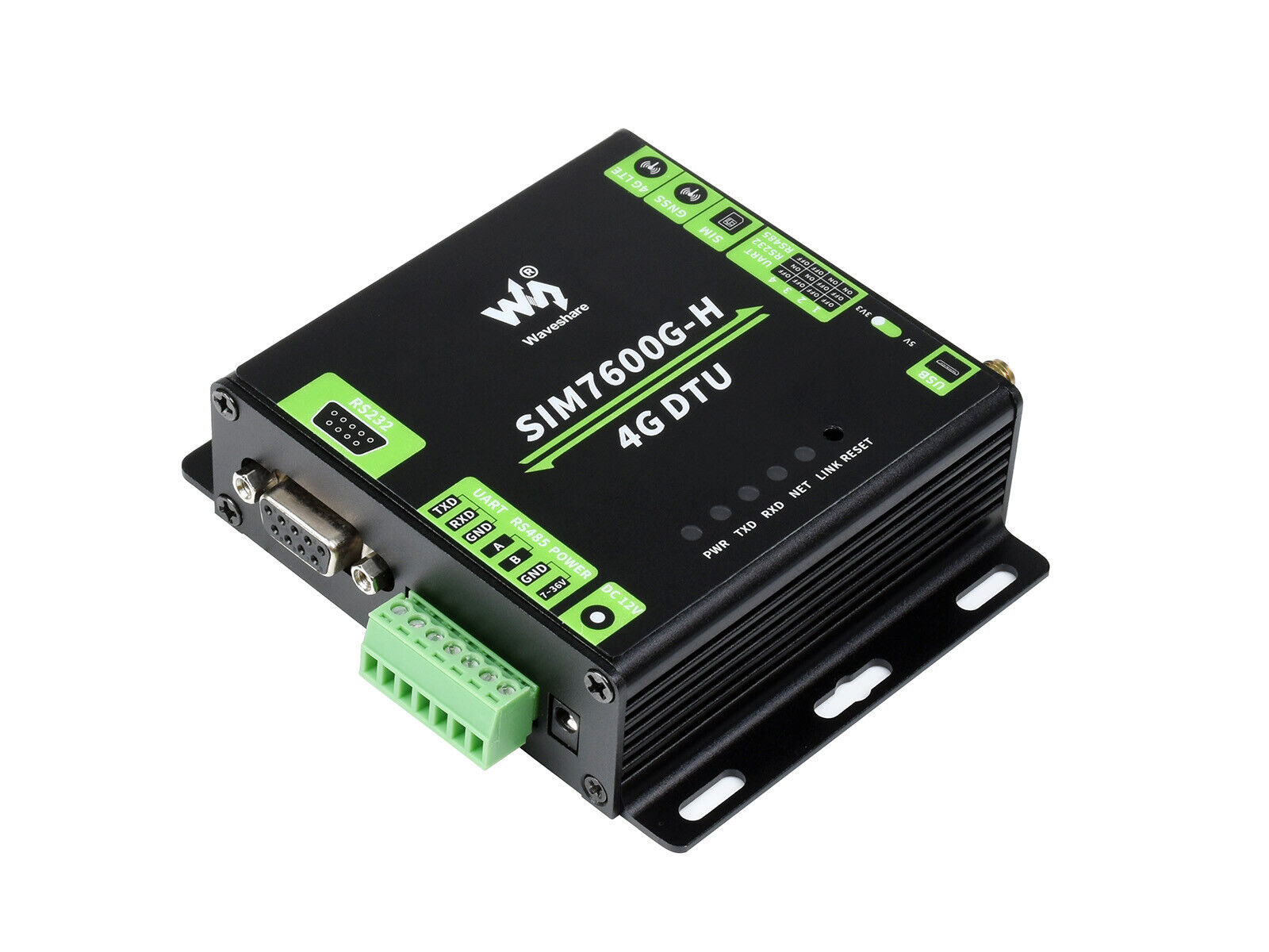 Waveshare Industrial Grade SIM7600G-H 4G DTU USB UART/RS232/RS485 Multi