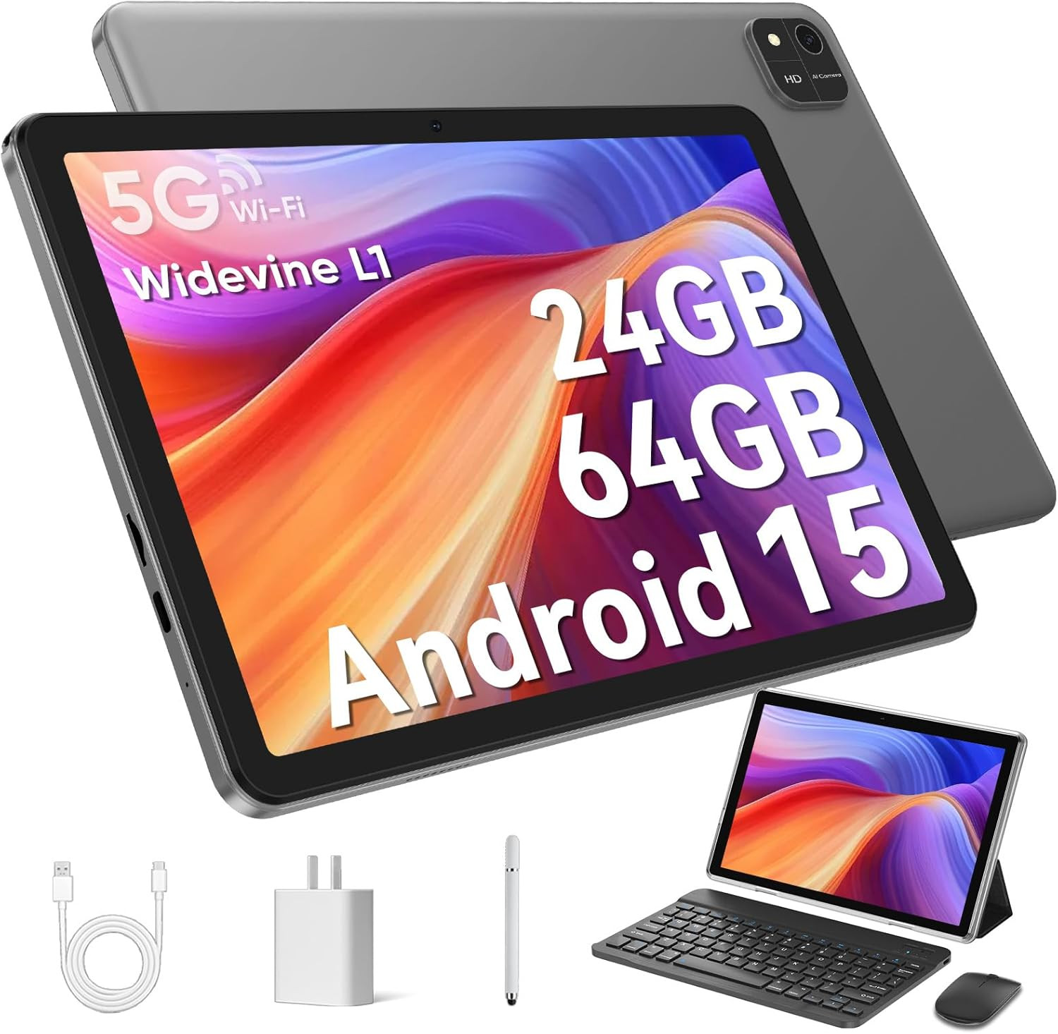 Android 15 Tablet 10.1 Inch Tablet 2025 Latest Tablets with Keyboard Mouse 24GB+