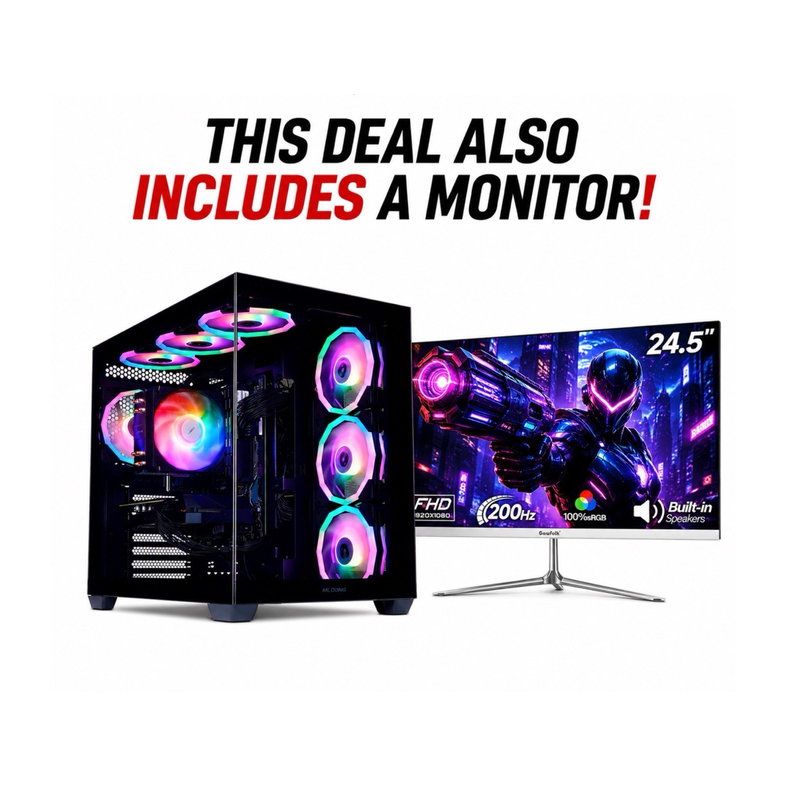  Gaming PC AND Ryzen 5 5500, RX 6600, Includes Monitor 24.5”monitor 200hz