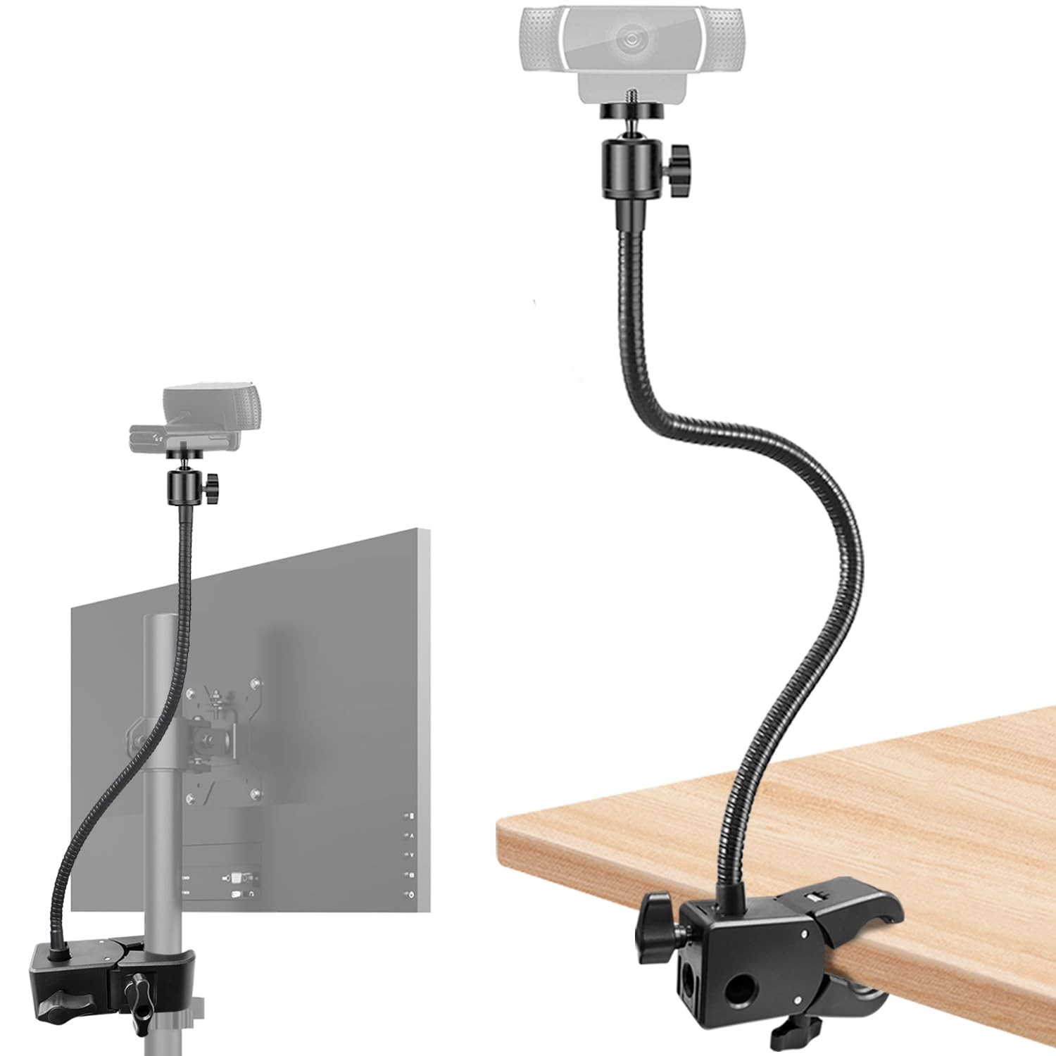 Webcam Stand, Webcam Mount Gooseneck Arm with Phone Holder Web Camera Stand D...