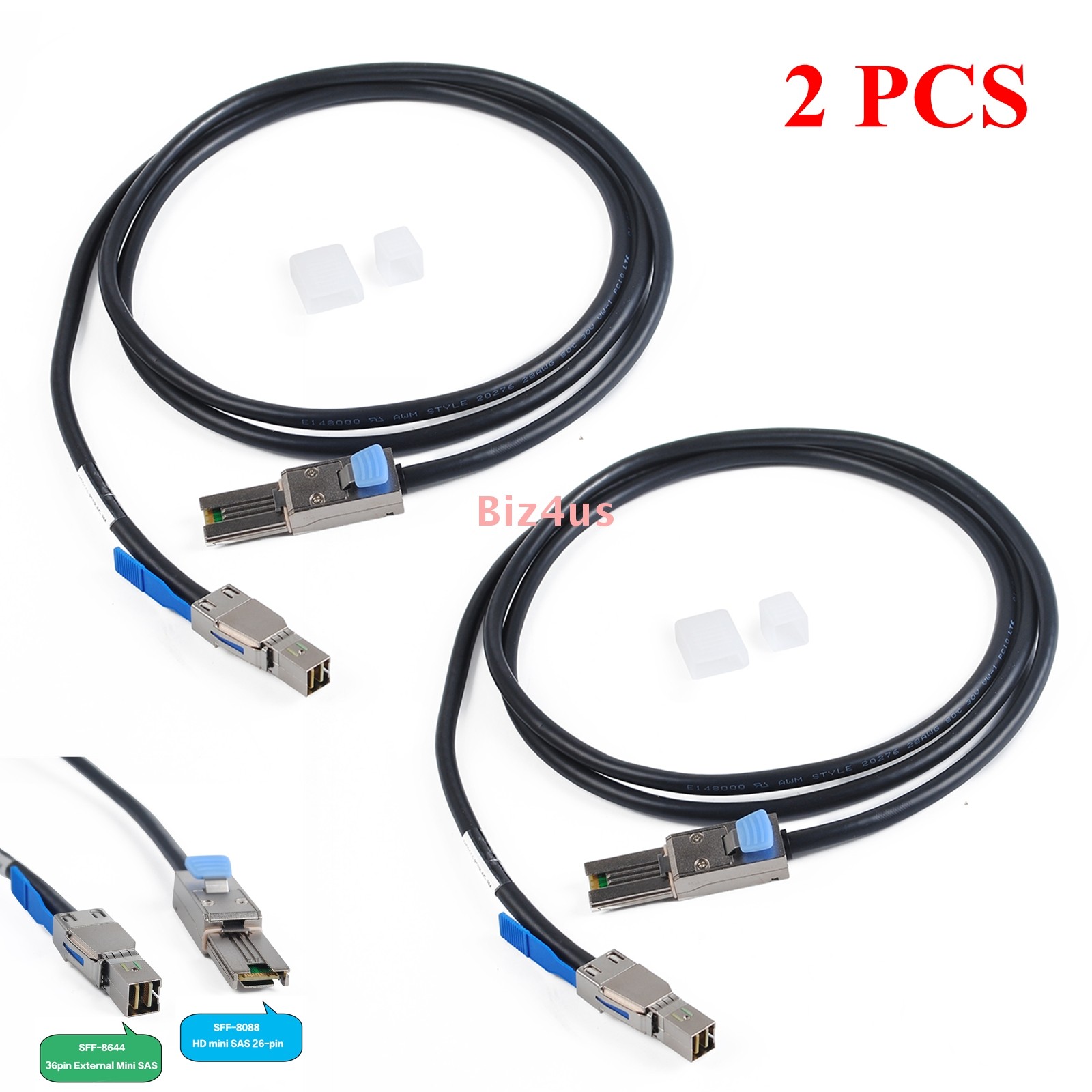 2PCS SFF-8644 36Pin to SFF-8088 26Pin External Mini SAS HD Hybrid Cable 2M/6.6FT