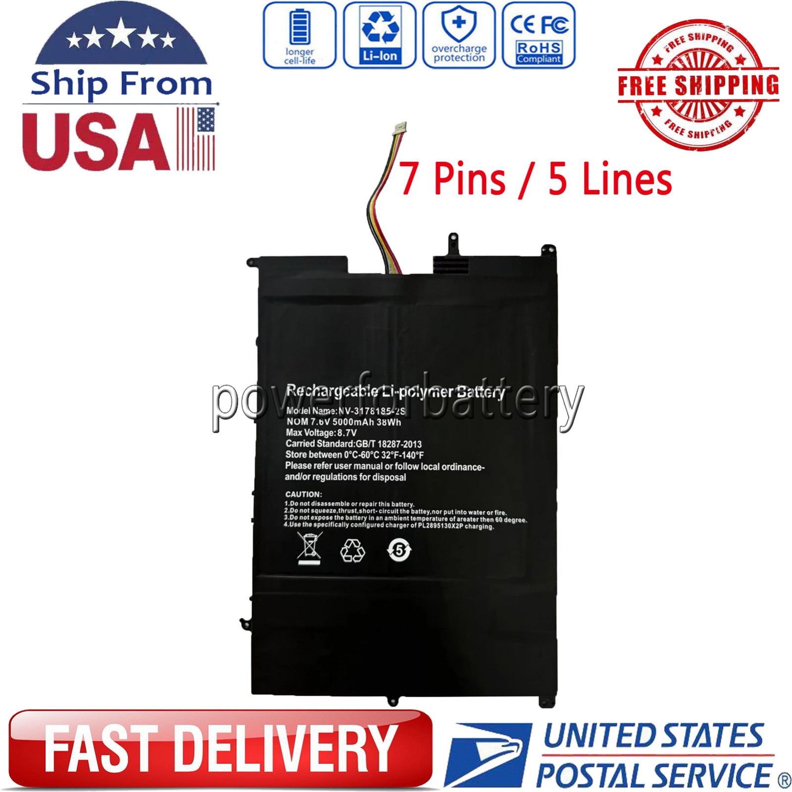 NV-3178185-2S Li-Polymer battery For SGIN M15 X15 15.6" - 7.6V / 5000mAh / 38Wh 
