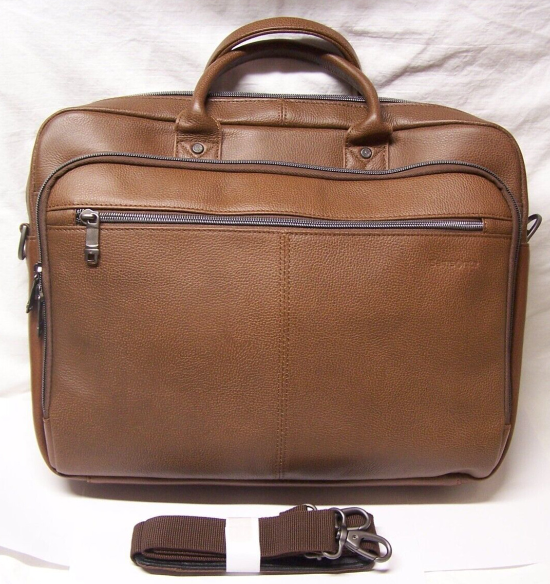 Samsonite Classic Leather Toploader Laptop Bag Briefcase Brown Cognac Portfolio