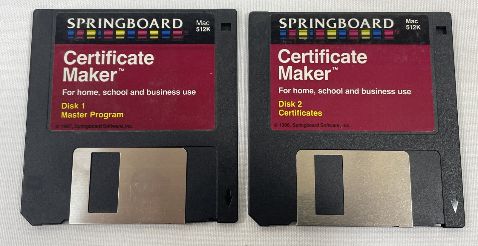 Vintage 1986 Springboard Certificate Maker 3.5" Floppy Disk 1 & 2 MAC Software
