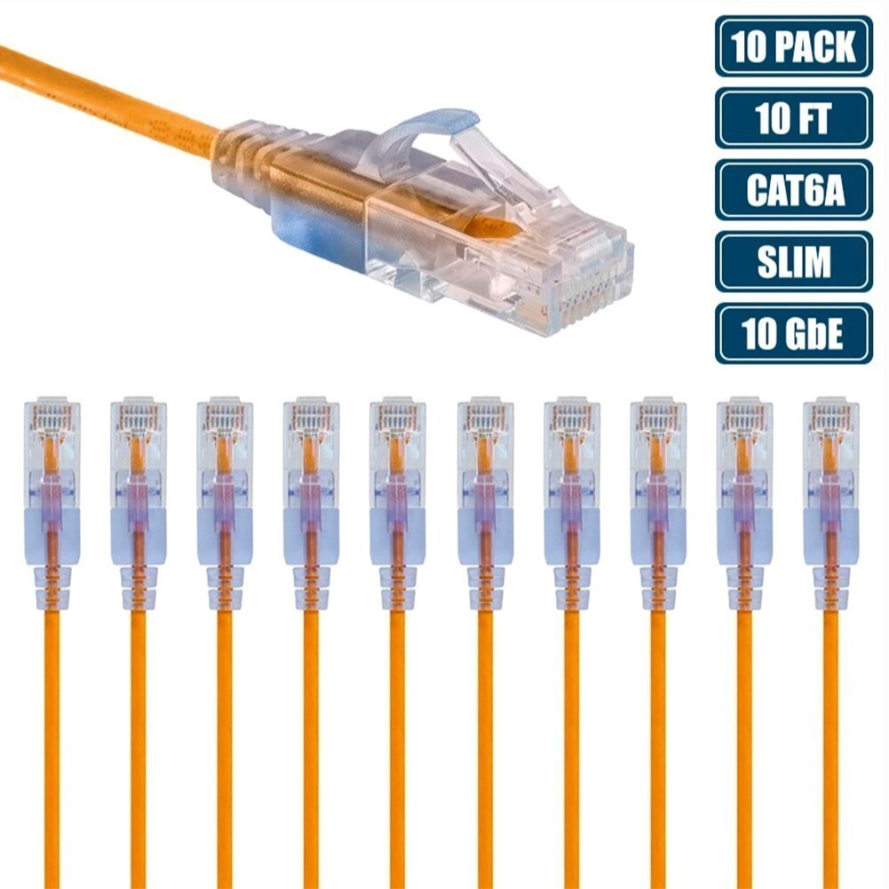 10x 10FT Cat6A RJ45 Network LAN Ethernet UTP Patch Cable 10G Copper 30AWG Yellow