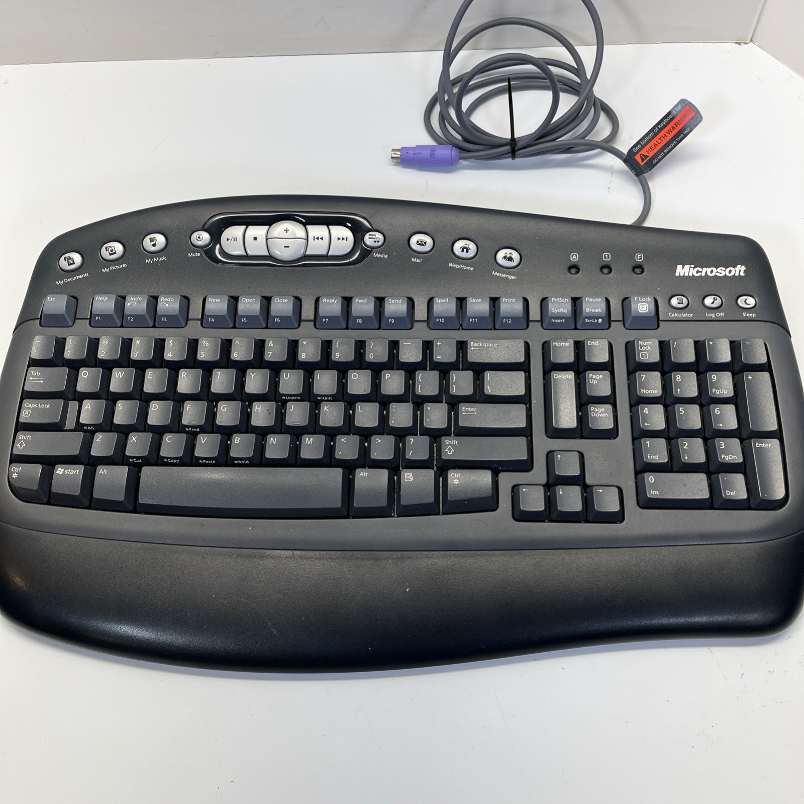 Vintage Microsoft Multimedia PS/2 Wired Computer Keyboard  KB-0168 Black Tested