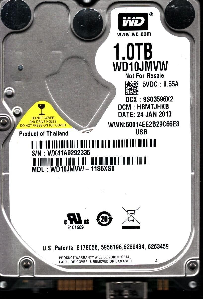 WD10JMVW-11S5XS0 S/N: WX41A DCM: HBMTJHKB WESTERN DIGITAL 1TB THAILAND JAN 2013