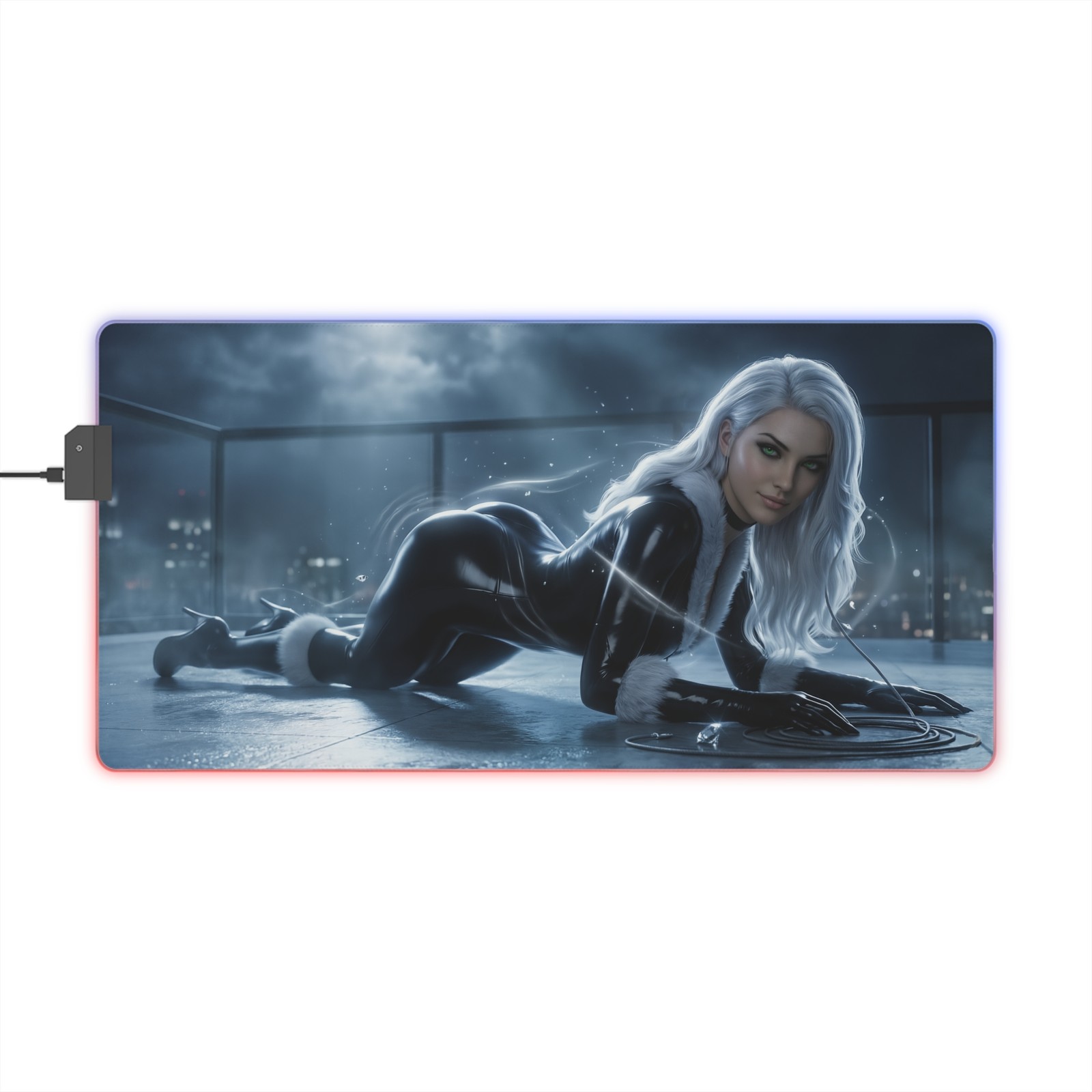 Black Cat Mouse Pad, Marvel LED RGB Desk Mat, Gift for Gamer, Superhero Decor