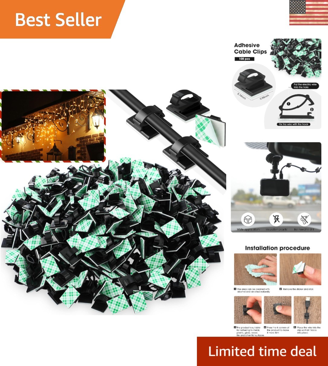 Durable Black Cable Wire Holders - 100 Count for Efficient Cable Management