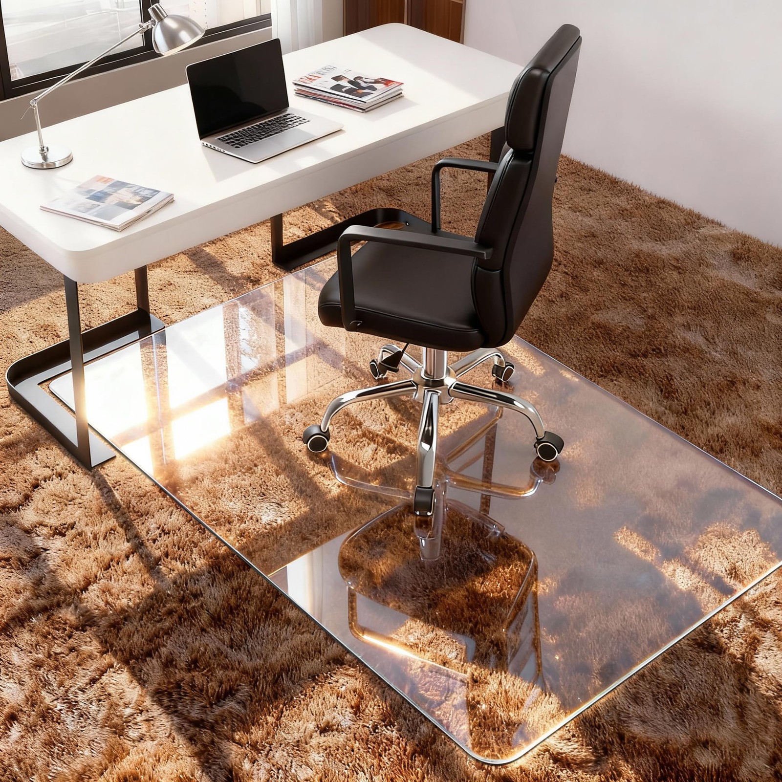 Chair Mat Tempered Glass 32" x 48" Hhick Carpet Protector Heavy Duty Azadx