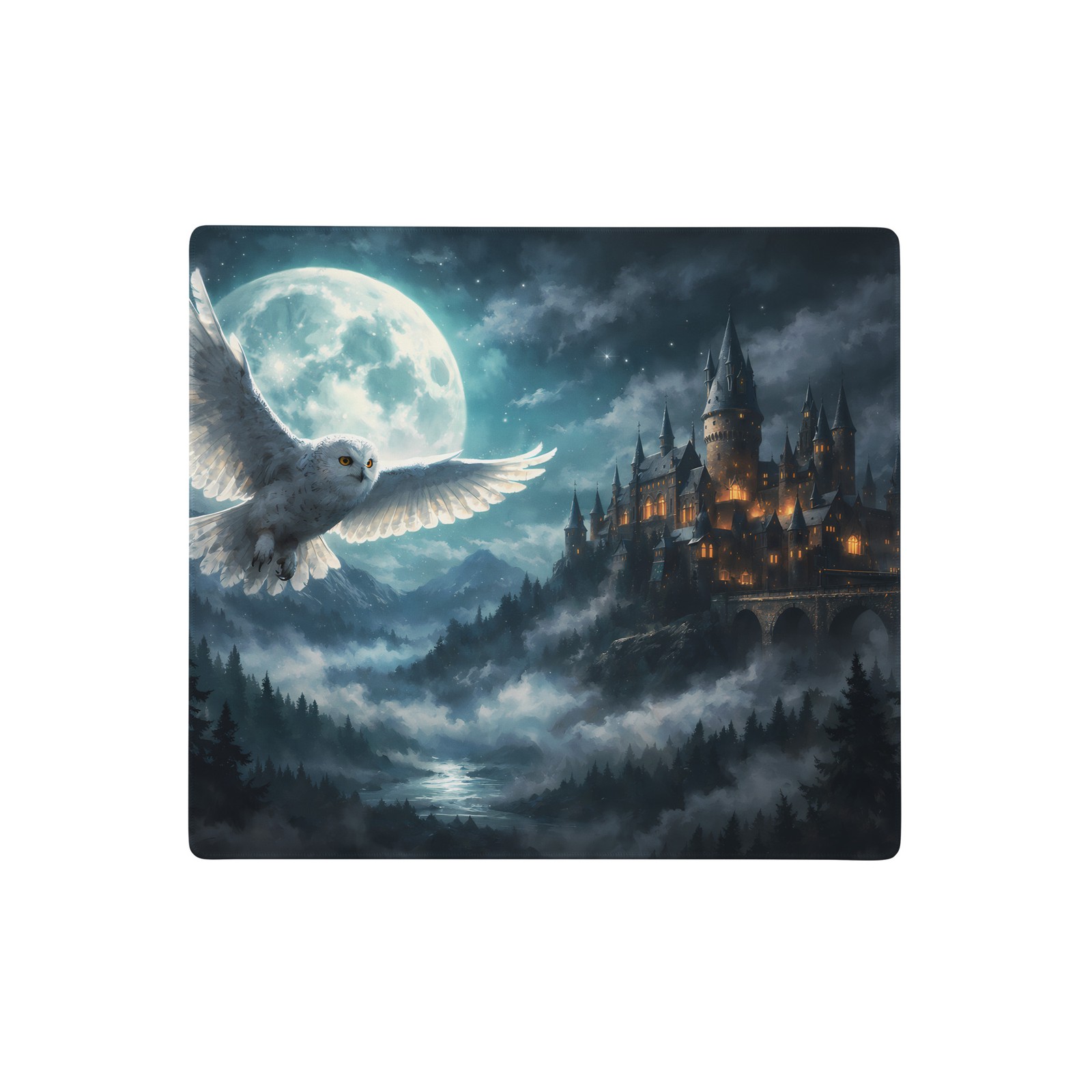 Wizarding School Snowy Owl Gaming Mouse Pad Large Desk Mat Stitched Edge