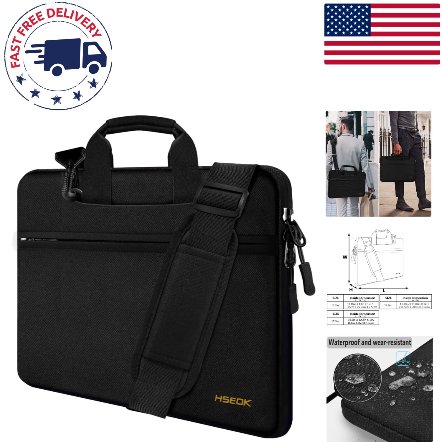 Sleek Black Laptop Shoulder Bag for 13-14 Inch Devices | Water-Repellent Design