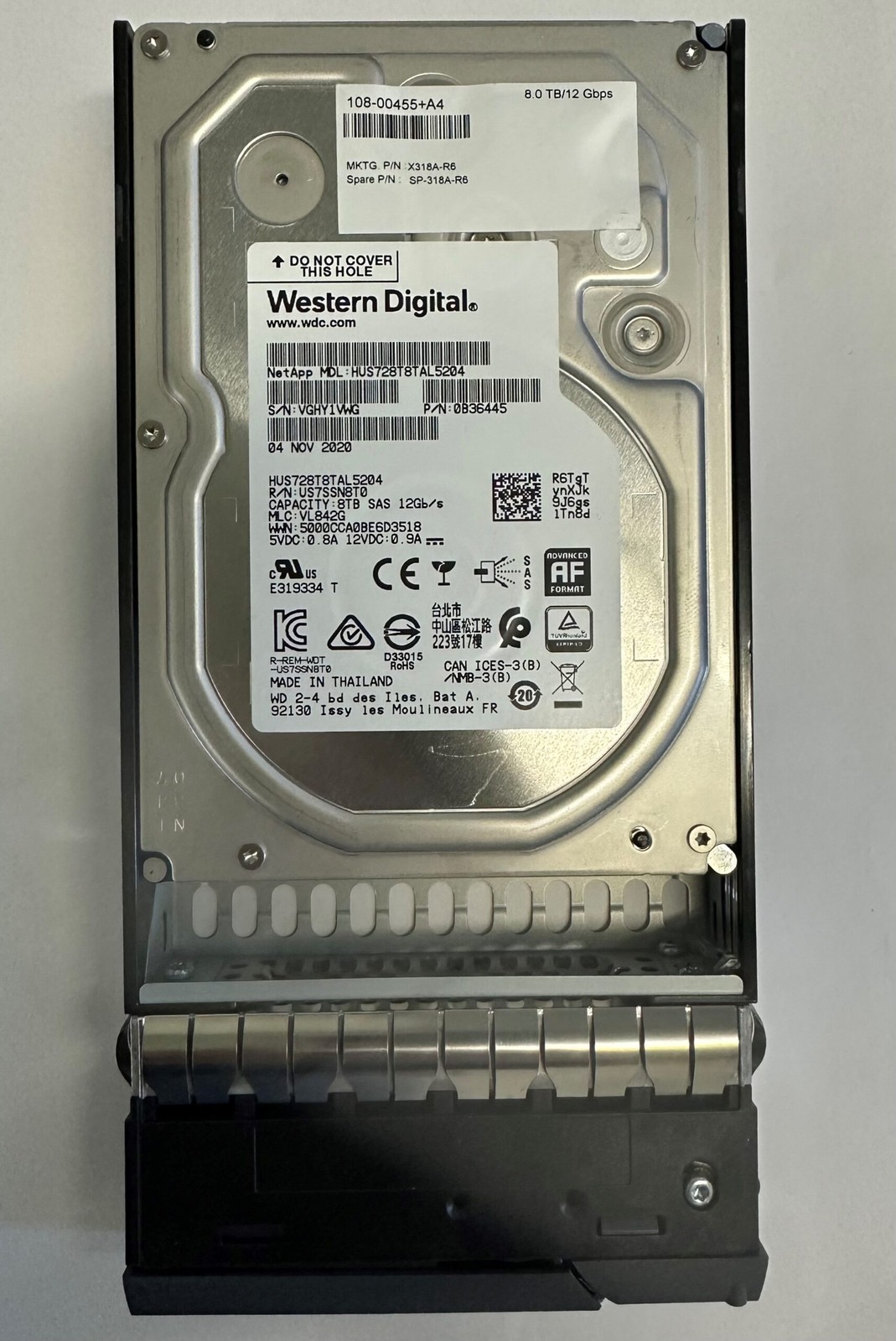 0B36445 - Netapp 8TB 7200 RPM SAS 3.5" HDD for DS4246 24 bay enclosure, DS212...