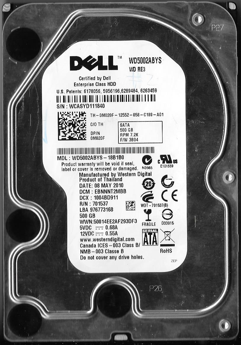 WESTERN DIGITAL WD5002ABYS-18B1B0 500GB SATA HARD DRIVE  DCM: EBNNNT2MBB