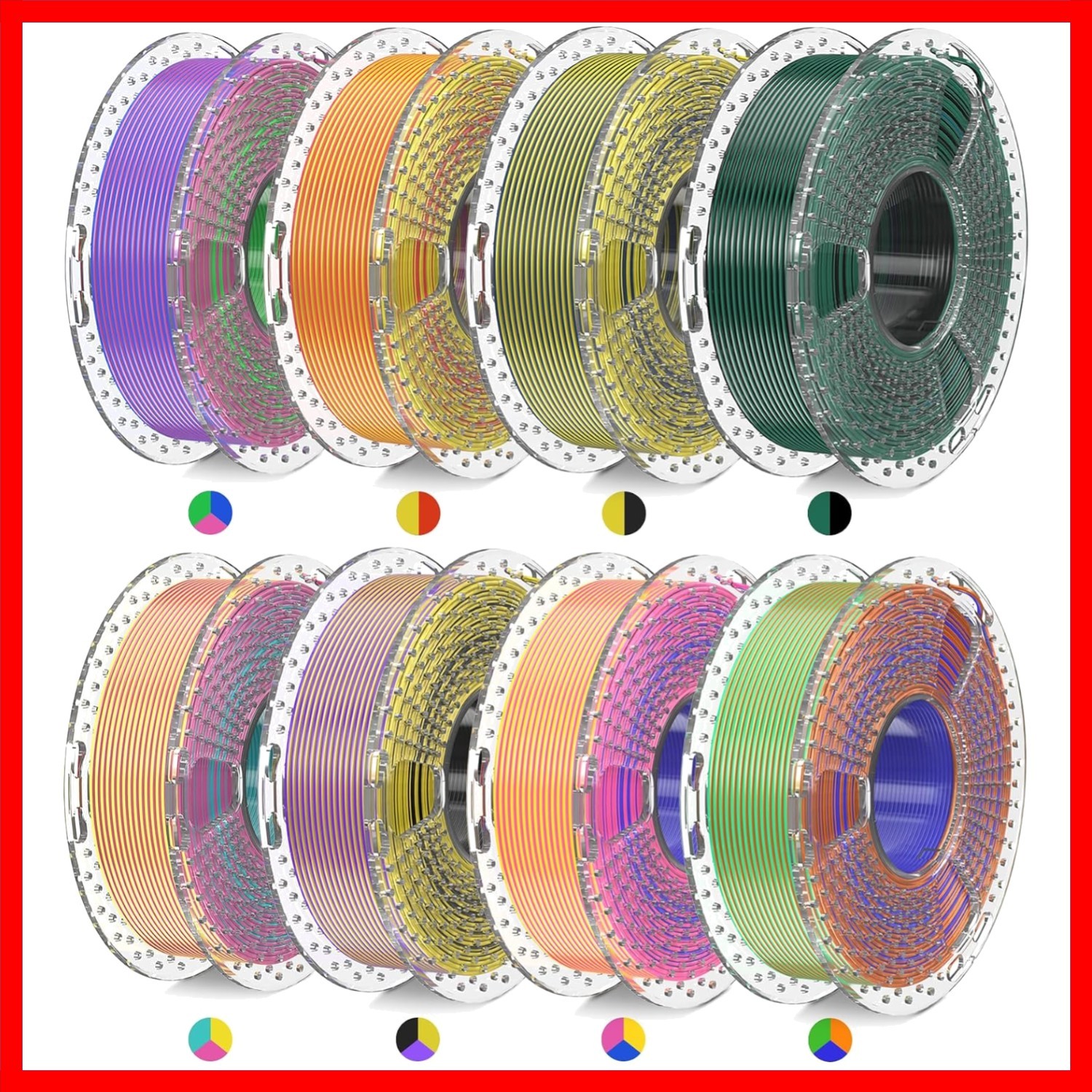 Versatile 3D Printing Silk Filament: 2kg Mini Pack with 3 Dual & 5 Triple Colors
