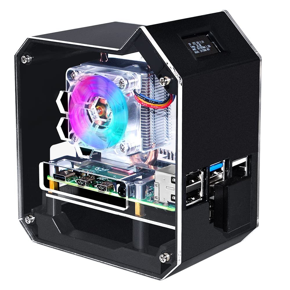 Mini Tower NAS Kit for Raspberry Pi 4, PWM RGB Fan, M.2 SSD Expansion, GPIO 1 to
