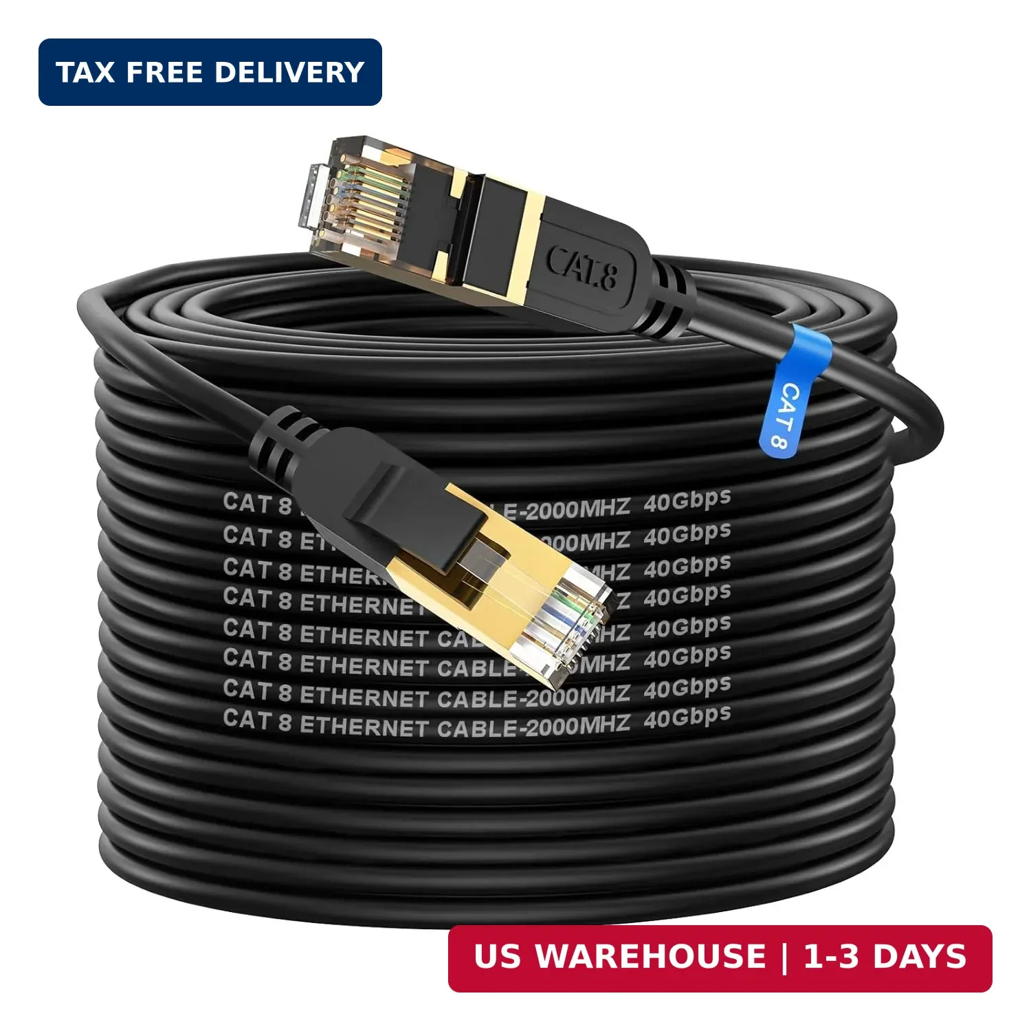 Cat 8 Ethernet Cable, 100FT High Speed Heavy Duty 26AWG Cat8 LAN Network Cable 4